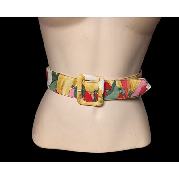 Coat or Dress Belt Floral Flowers Print with Covered Buckle 26\